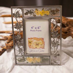 Metal Picture Frame with Wire Butterflies and Pressed Flowers